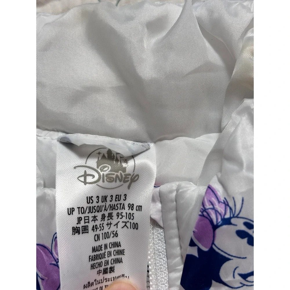 Disney Minnie Mouse Puffer Jacket White Multicolor All Over Print Size 3t